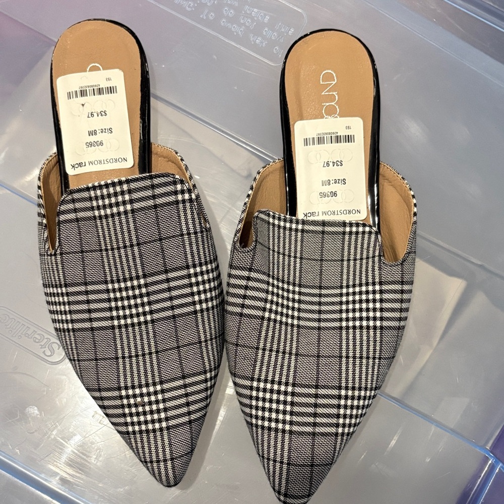 Nordstrom Checkered Mules - Black and White